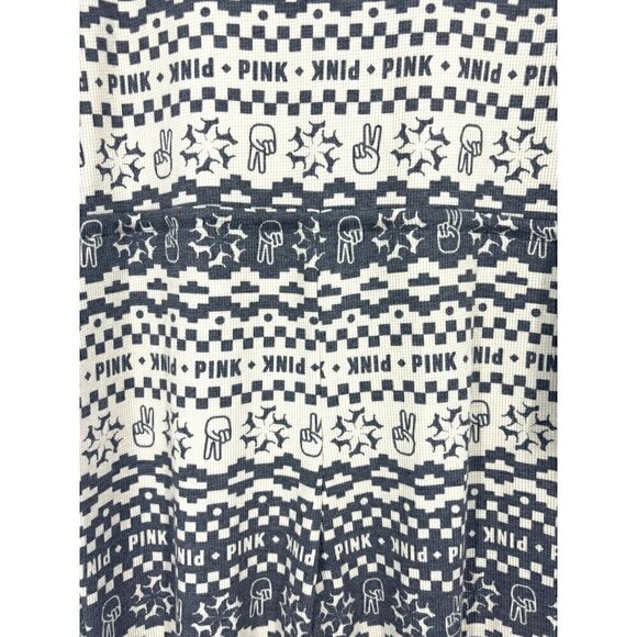 NWT Victoria's Secret Peace Sign PINK Thermal Pajama Onesie Grey Cream L - Picture 8 of 8